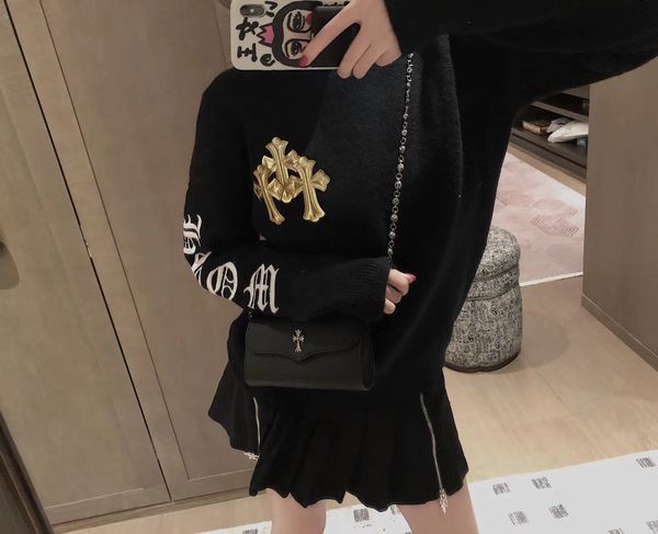 

end high 80058 cross stitching sanskrit embroidery loose and lazy style sweater women ins trend, Black