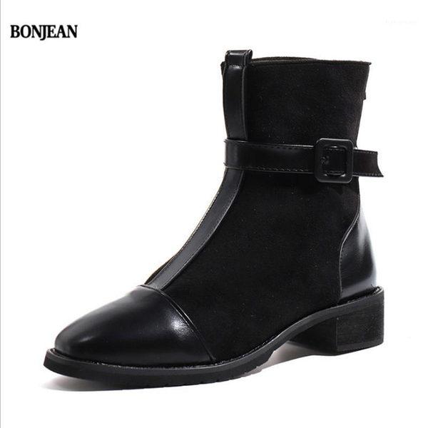 

boots lady chunky heel back zip bootee woman 2021 women's shoes autumn zipper luxury designer round toe platform ladies1, Black