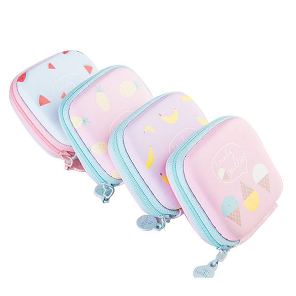 

creative cube girls purse ice cream fruit sweet cute mini waterproof wallet pu leather coin earphone holder, Red;black