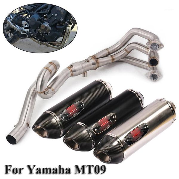 

for mt09 mt-09 motorcycle full system front header link pipe exhaust tips muffler pipe carbon fiber 420mm1