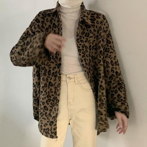 

women's jackets jacket woman 2021 leopard casual autumn winter women coat oversize korean hip hop vintage stylish femme lapel collar, Black;brown