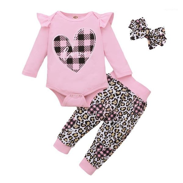 

clothing sets infant baby girls valentine's day hearts fashion cute printed long sleeve romper bodysuit+leopard pants outfits navidad1, White