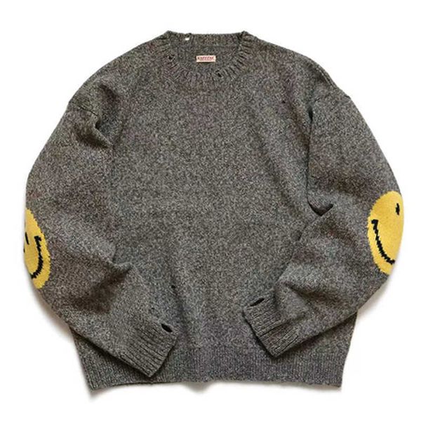

men's sweaters autumn winter tide br 21 worn hole round neck smiling face knitted sweater pullover long sleeve casual men's women&, White;black