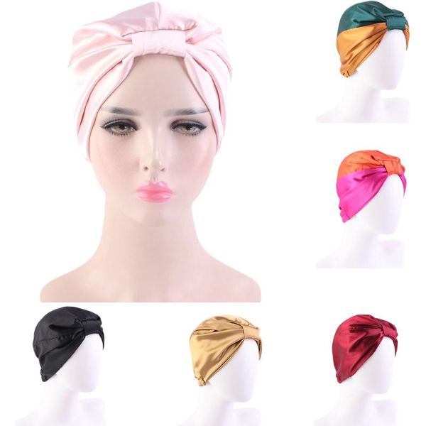 

beanie/skull caps satin bonnet hair loss salon night hat natural curly double elastic bathing sleep women head cover wrap, Blue;gray