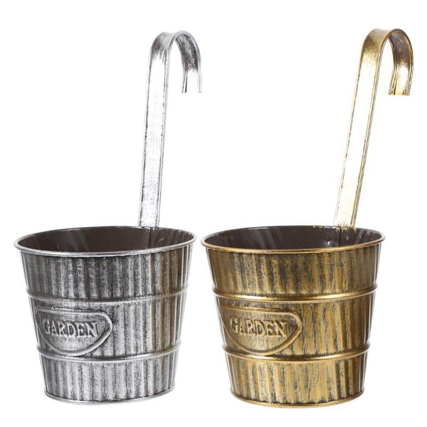 

2pcs iron hanging silk flowers pot gardening bonsai decoration hanging bucket
