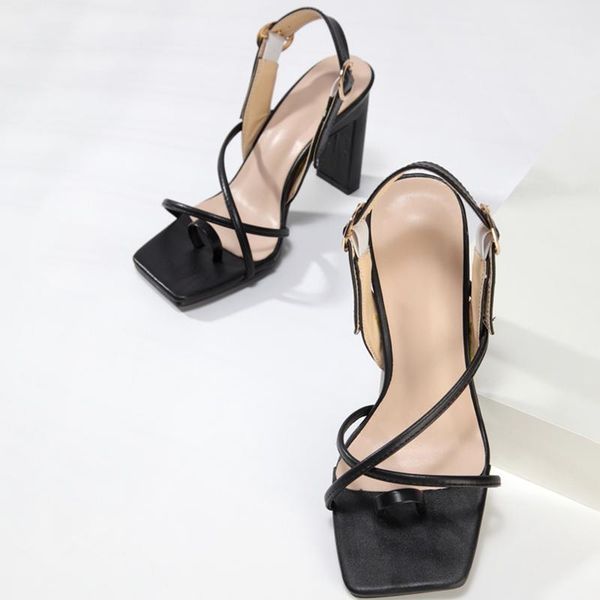 

2021 spring fashion women fetish high heels nightclub sandals square toe new style thick heels sandals large size female shoes1, Black