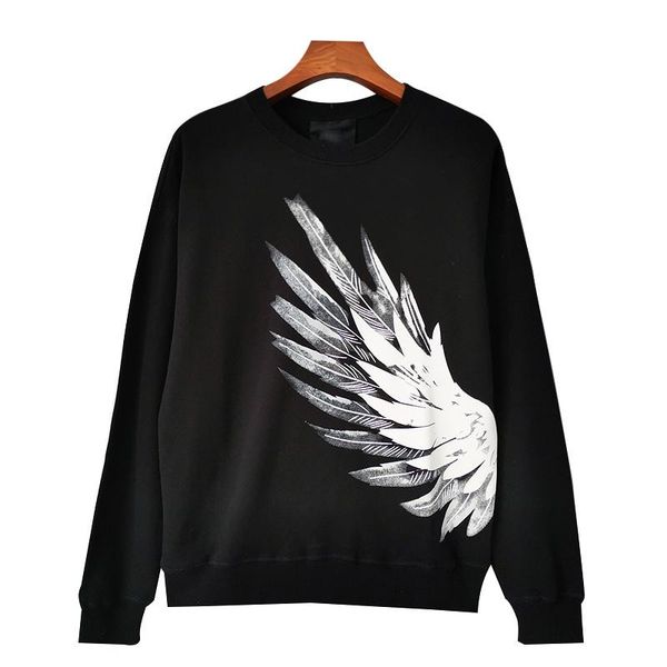 

new winter men sweatshirt pullover warmth hip hop style of decorative design of wing print walking jogging sweater, White;black