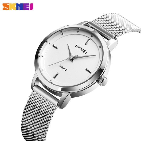 

fashion womens watch stainless steel quartz wristwatch simple design womens watche ladies casual dress bracelet brand skmei, Slivery;brown