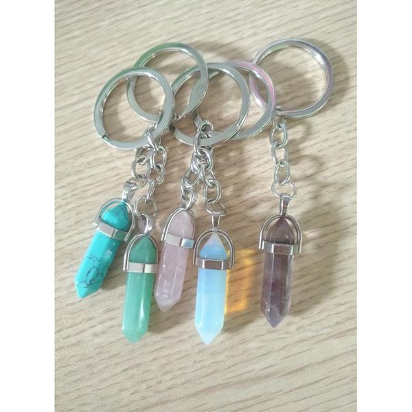 

new nature stone women/men's fashion key chains purple green opal blue red silver color key rings alloy charms gifts w qylexu