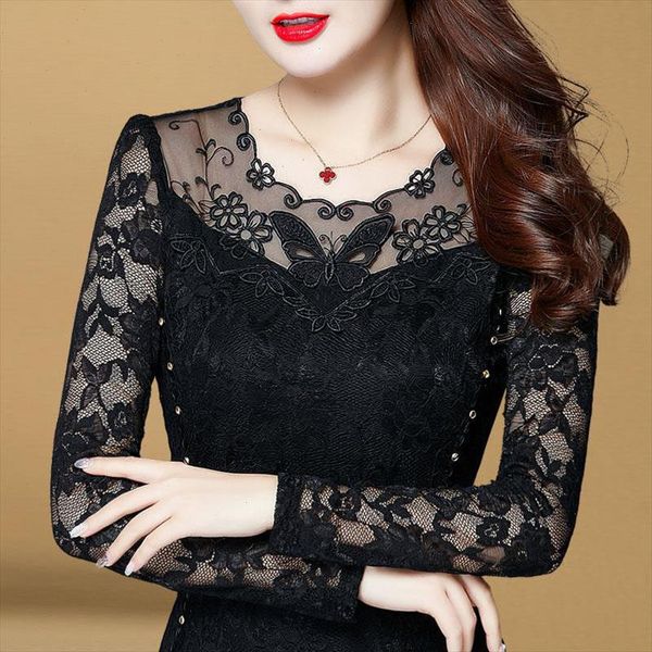 

hollow out women spring autumn style lace blouses shirts casual long sleeve patchwork spliced turtleneck blusas df2599, White