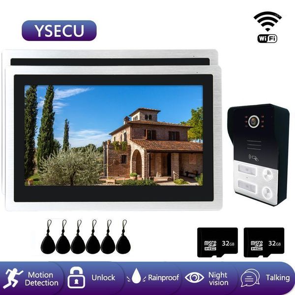 

video door phones ysecu wifi intercom phone wireless touch screen 10 inch 2 monitors with doorbells camera record for home security1
