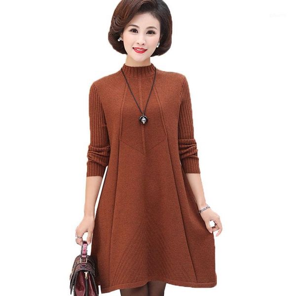 

plus size knitted sweaters dress women autumn winter middle aged fashion knit dress female elegant casual knitted vestidos1, Black;gray
