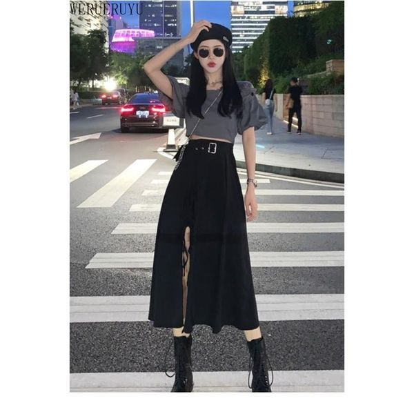 

werueruyu skirt women summer split skirt ladies office high waisted casual skirt wrapped fash qylxuq, Black