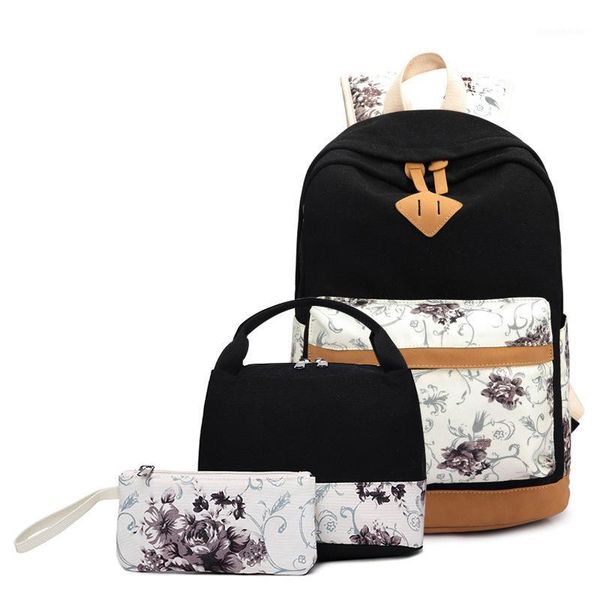 

aosbos 3pcs/set printing canvas school bags for teenage girls floral print backpacks female vintage school bag mochila escolar1