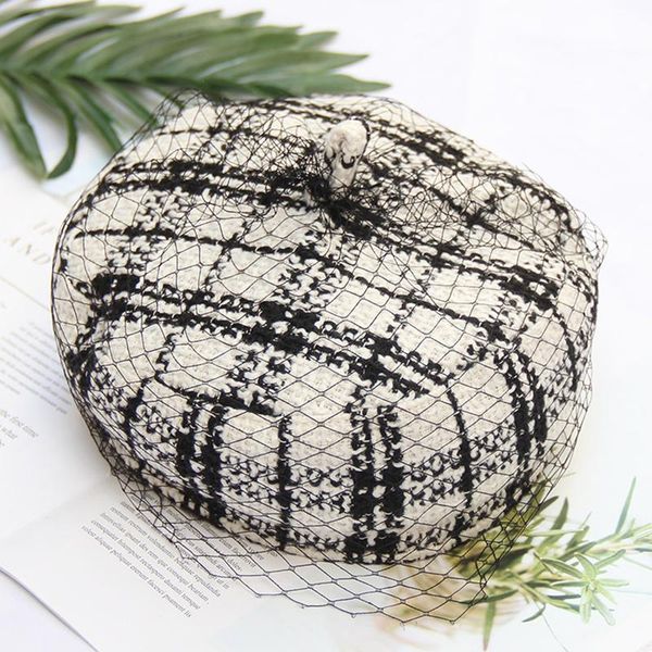 

casquette 2019 autumn and winter black and white plaid mesh berets lady elegant lady painter hat newsboy hats btm05 h bbypex