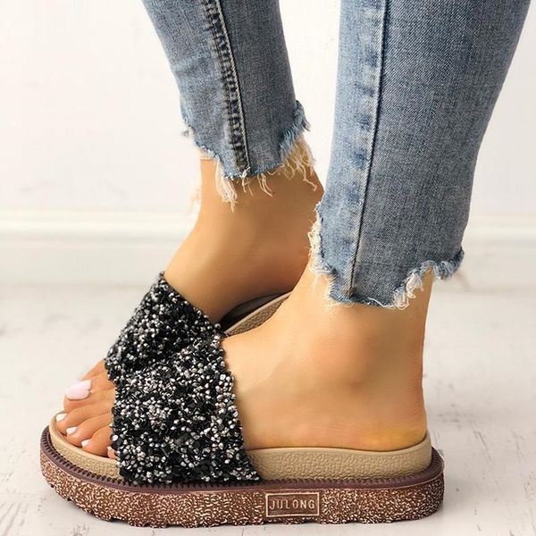 

summer women platform sandals slippers dames bling shining slides outside chanclas mujer new casual beach shoes y200624, Black