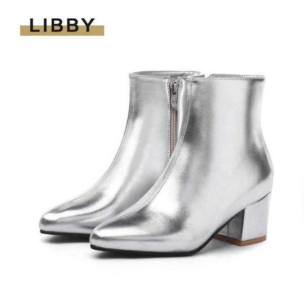 

boots 2021 autumn luxury sliver gold women ankle pointed toe chunky high heel winter fashion pumps female sexy, Black