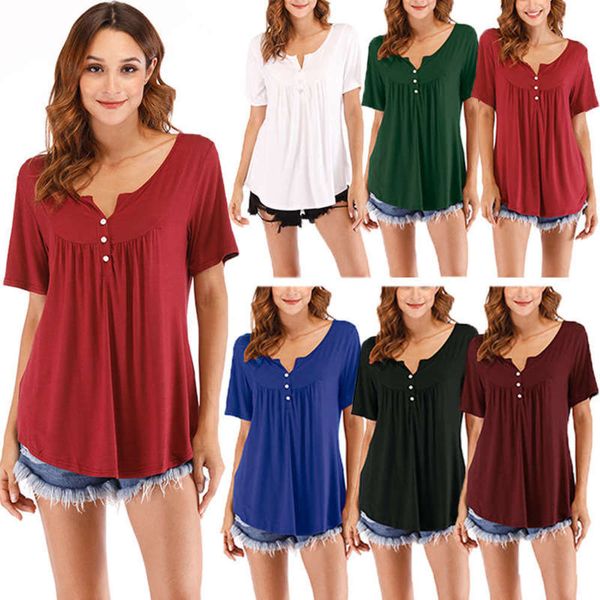 

sleeve fashion loose fake button short women's t-shirt, Black;gray