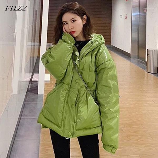 

ftlzz 2019 winter ultra light white duck down jacket women with belt down hooded parkas female warm snow glossy outerwear1, Black