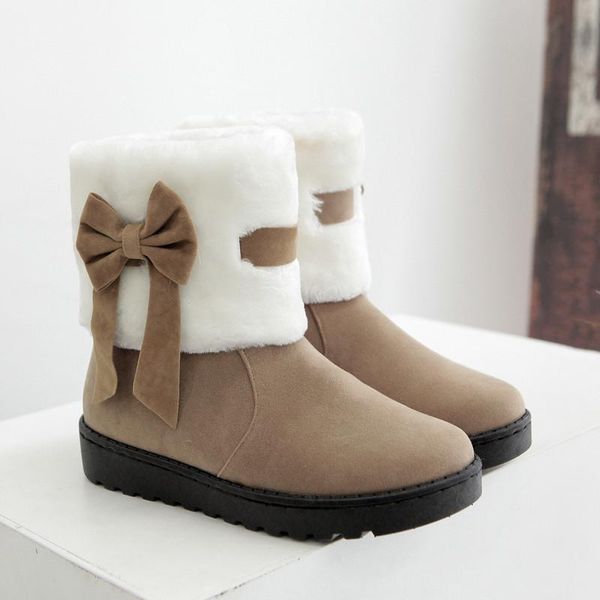 

yqbtdl 2020 platform winter womens shoes cute bowtie faux nubuck black ankle snow boots plush warm ladies thicker booties female