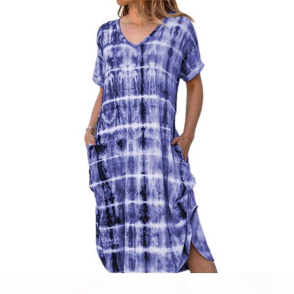 

casual women dresses cotton blended printed dyeing short sleeve v-neck loose dress summer bohemian travel holiday beach dress, Black;gray