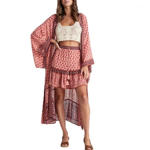 

women's swimwear boho bohemian striped print pink summer beach wear long kimono women swimsuit cover up plus size bikini sarong plage1, White;black