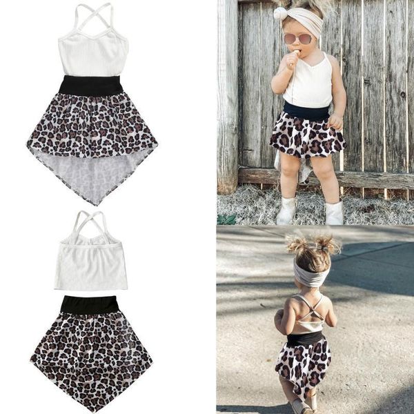 

clothing sets 1-5y fashion infant kids baby girls clothes sleeveless vest +leopard print a-line skirts1, White