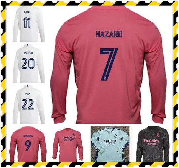 

20 21 real madrid long sleeve jerseys soccer 2020 2021 hazard asensio vinicus jr sergio ramos benzema modric bale football shirt camisetas, Black