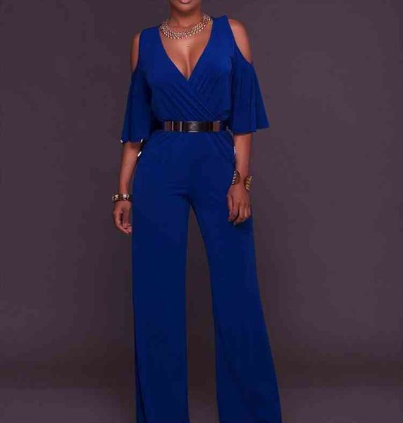 

autumn women jumpsuit flare sleeve strapless v neck hollow out high waist elegant jumpsuit loose long jumpsuits black red, Black;white