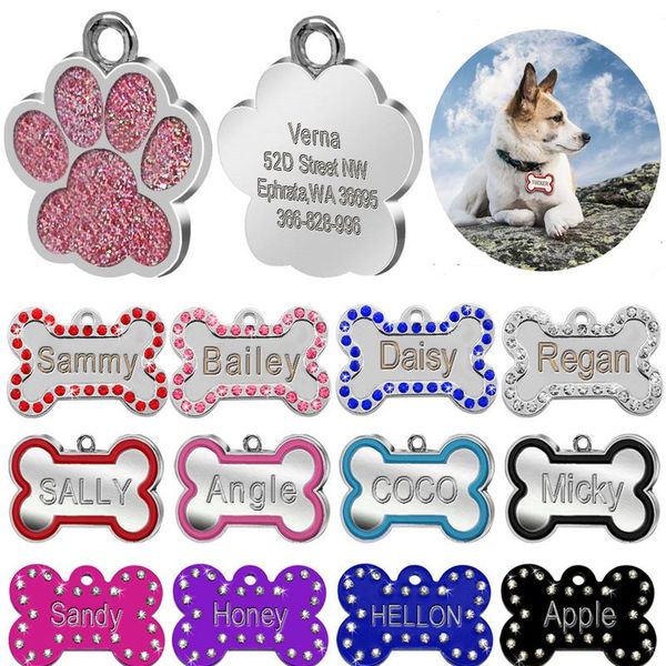 

custom engraved pet dog tags personalized cat puppy id name collar tag bone paw collar accessories anti-lost stainle qylmrz