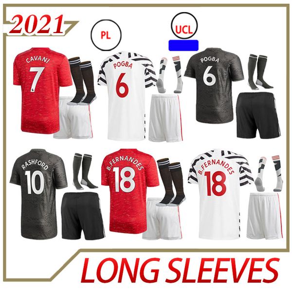 

2020 2021 soccer jerseys cavani fernandes united rashford utd football shirt 20 21 fourth man + kids kit socks humanrace, Black;yellow