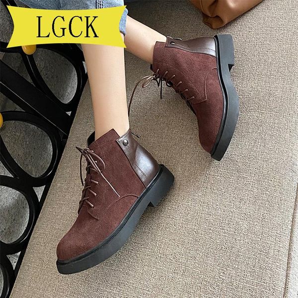 

big size 34-40 boots female women shoes ankle autumn british wind genuine leather thick with short motorcycle, Black