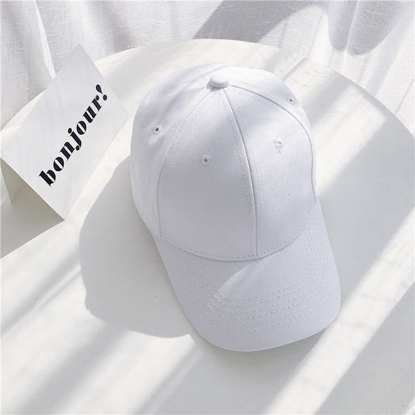 Hot SaleKorean Style Baseball Cap de Beisebol Algodão Puro Branco Puro Puro Placa de Luz Preta Modelo Básico Modelo Curvo Brim Peaked Cap Factory Processing