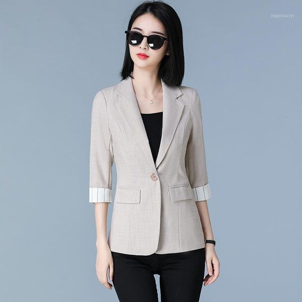 

women's suits & blazers apricot,gray business jacket summer style women 3/4 sleeve notched collar cotton womens outwear -4xl1, White;black