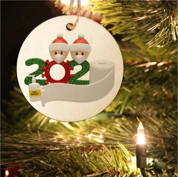 

8cm round 2020 quarantine family christmas ornament diy wood card xmas tree santa hanging pendants party decoration sea shipping ljjp538wxpq
