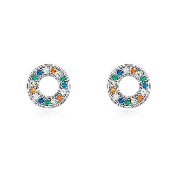 

stud weimanjingdian arrival rainbow color cubic zirconia cz zircon crystal round circle shape earrings, Golden;silver