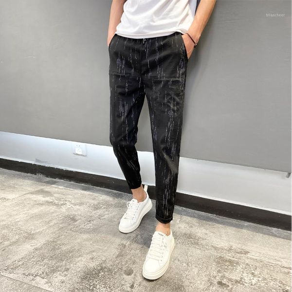

summer ice silk cotton&linen thin pants men fashion 2020 slim fit men casual pants all match streetwear trousers clothing 361, Black