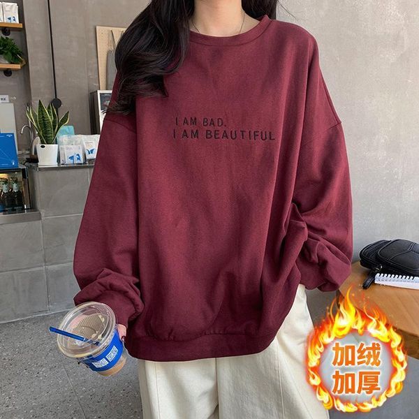 

2020 new winter ladies hoodie round neck warm sweatshirt women loose hoodie women casual jacket1, Black