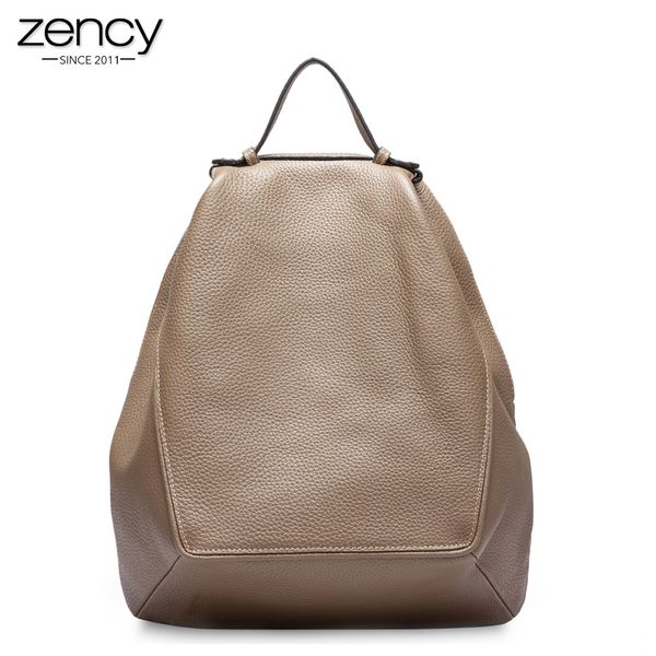 

zency large capacity women backpack 100% genuine leather female travel bag schoolbag for girls fashion knapsack irregular khaki c1008