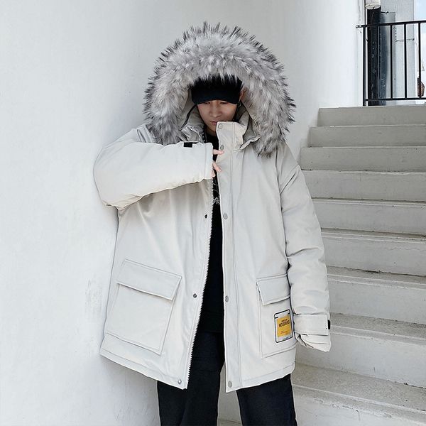 

2021 new parka windbreaker fleece thick warm fur coats hooded overcoats men's winter jacket clothing re9r, Black