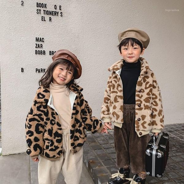 

2020 autumn winter new arrival girls fashion leopard coat kids warm fleece jackets winter coat1, Blue;gray