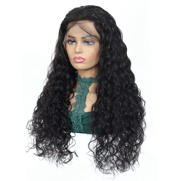 

lace wigs nafun malaysian 4x4 closure %100 human hair water wave 13x4 front for woman bleached knots remy vendor, Black;brown