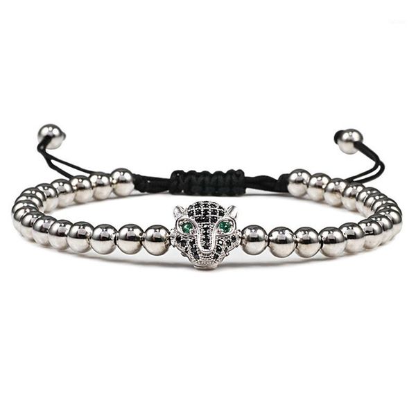 

leopard head fashion gold men unique bracelet handmade luxury 5mm beaded adjustable charm bracelets women jewelry gifts pulseira1, Black