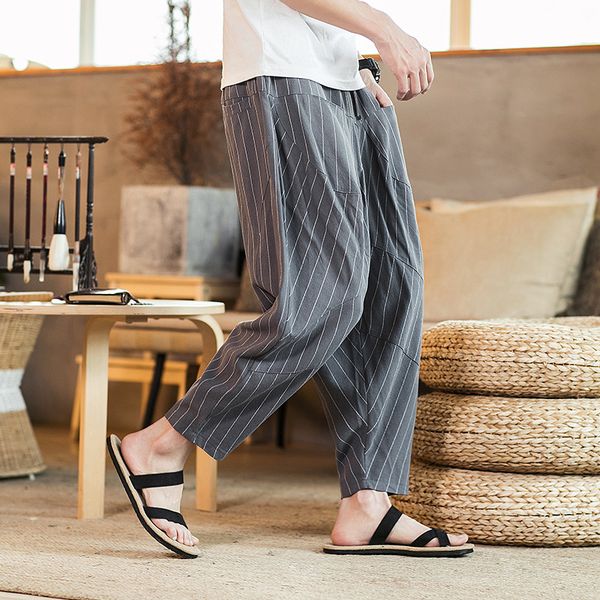 

dropshipping male autumn wide leg bloomer japanese loose harem joggers men streetwear striped causal pants trousers