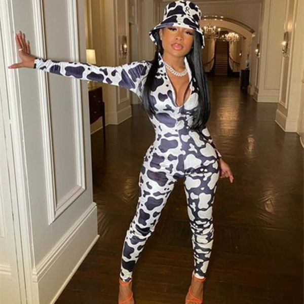 

autumn winter women's sports jumpsuits 2020 new fashion romper cow- jumpsuit patchwork long sleeve tight elastic home gym, Black;white