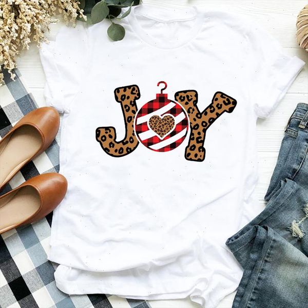 

women leopard letter love clothing new year holiday merry christmas clothes ladies graphic print tee tshirt female t shirt, White
