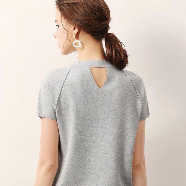 

cashmere sweater female 2019 spring new solid color round neck slim thin short-sleeved casual wool sweater knitted blouse1, White;black