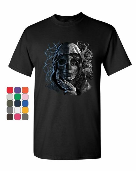 

dead girl with roses t-shirt sugar skull face day of the dead mens tee shirt sport hooded sweatshirt hoodie