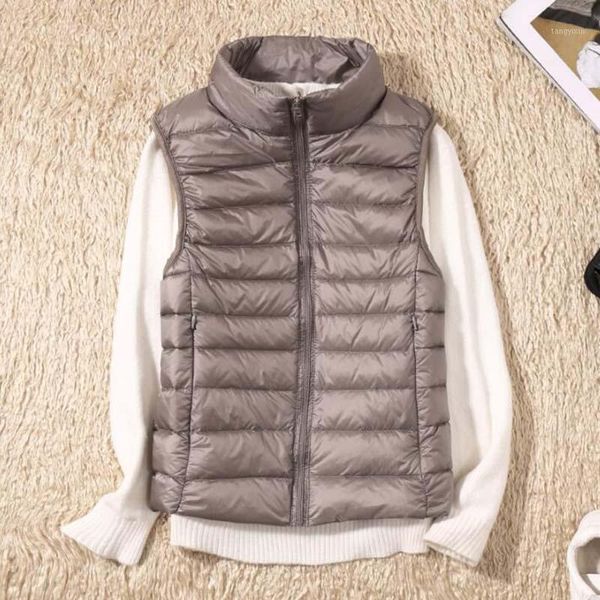 

2019 autumn short duck down vests new fashion female winter warm light thin down jacket sleeveless vest coat lp0481, Black