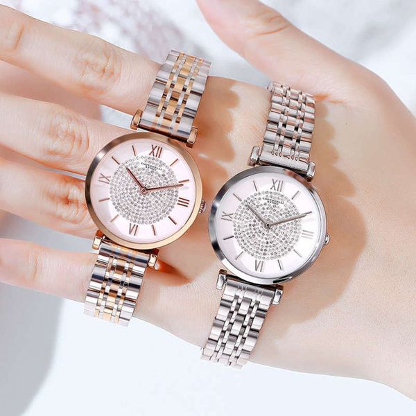 

watch new star all women's sky fritillaria quartz watch waterproof student fine steel strip watch, Slivery;brown